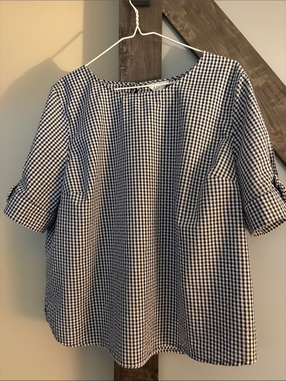 crown & ivy Black and White Gingham Bow Sleeve Blouse - Picture 2 of 4